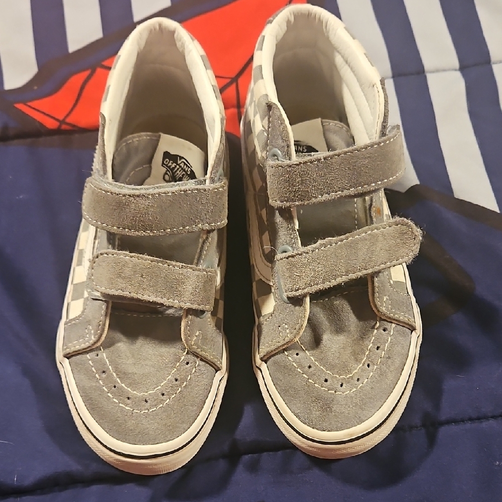 Vans Kids Gray Checkered Velcro Sneakers